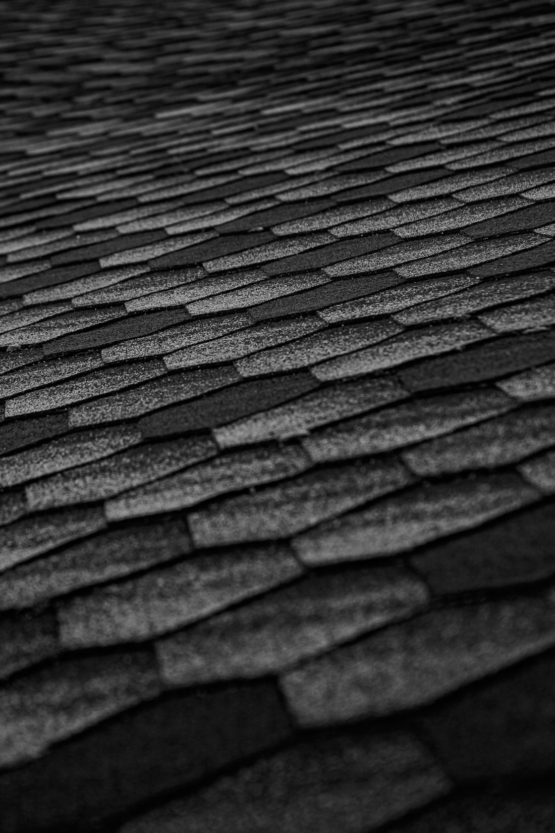 Close-up of dark asphalt shingles on a residential roof